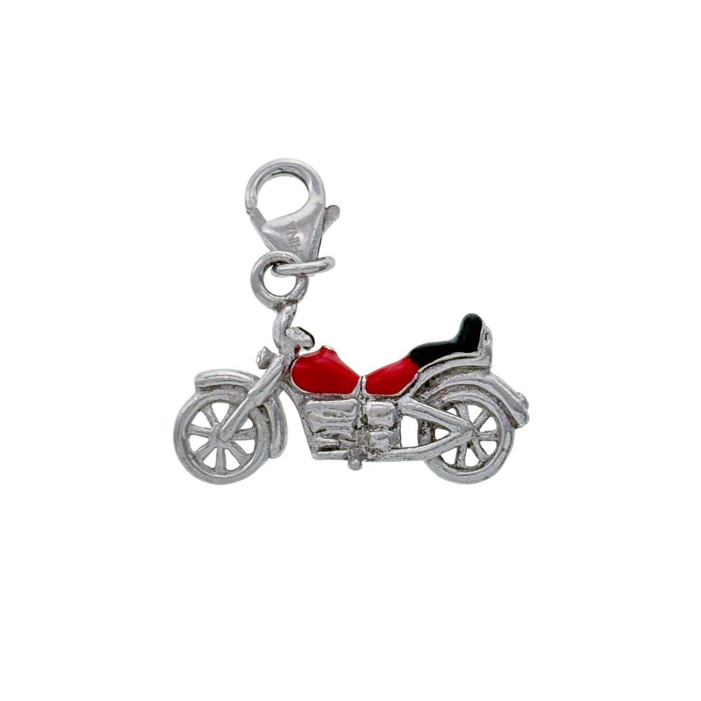 Vintage Sterling Silver 925 Red Black Enamel Motorcycle Charm
